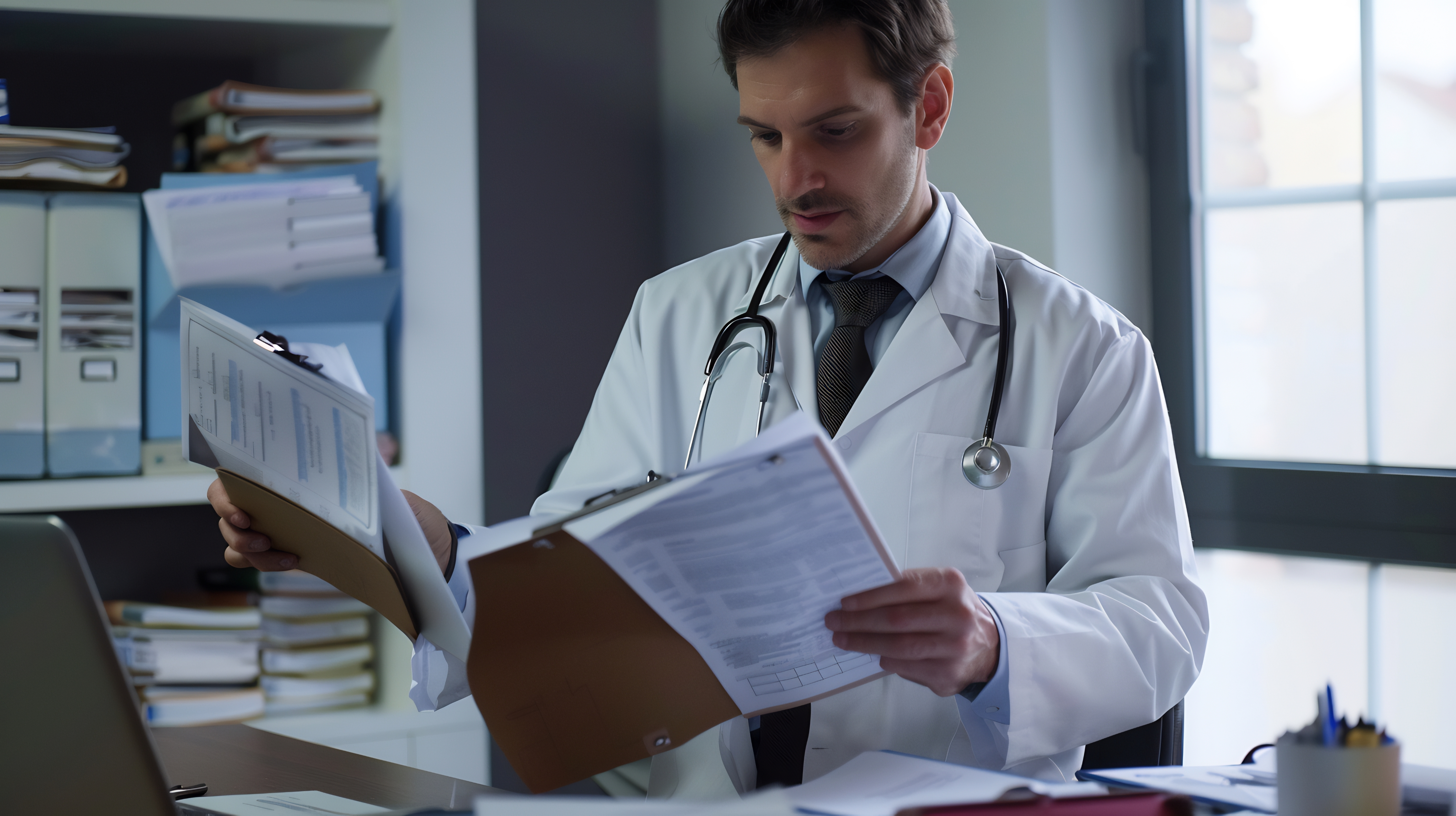 Médico analisando
